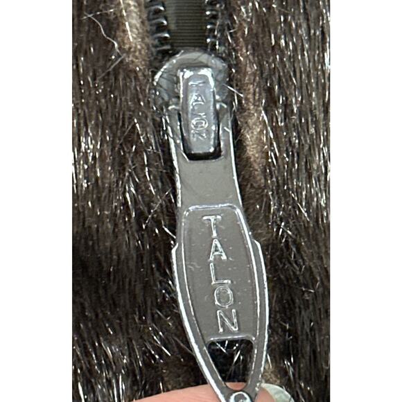 Vtg Real Fur Coat Brown Sheared Beaver (?) Belted Talon Zip 32” Medium AS-IS - Picture 8 of 12